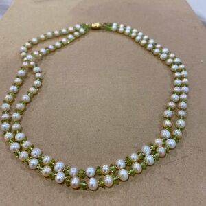 Macy's White and Green Necklace Double-Strand Elegance